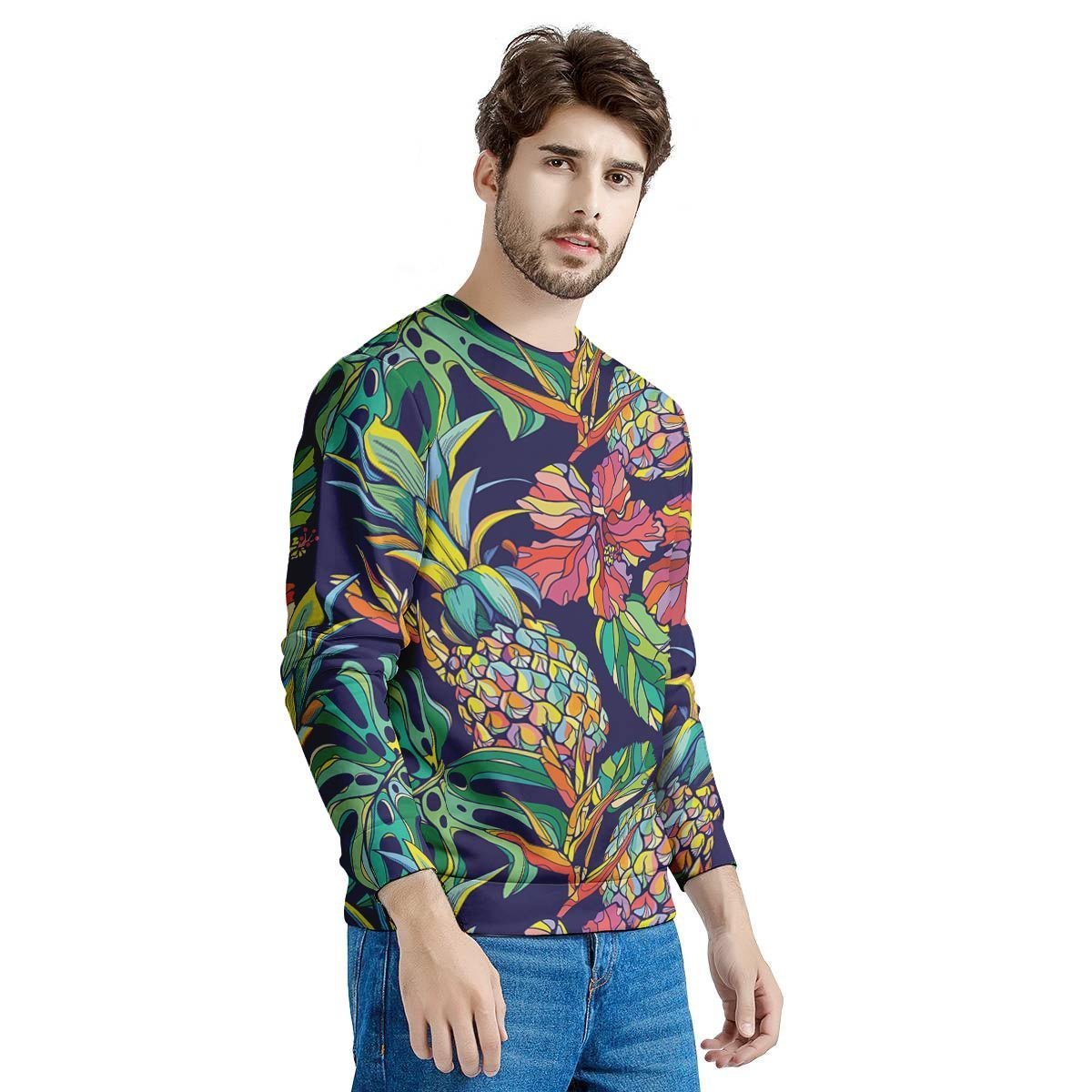 Tropical Floral Pineapple Print Men's Sweatshirt-grizzshop