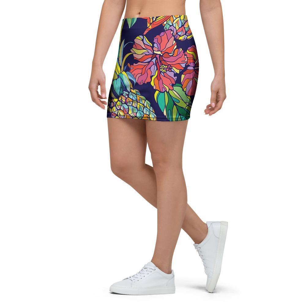 Tropical Floral Pineapple Print Mini Skirt-grizzshop