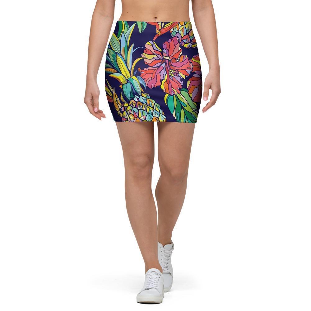 Tropical Floral Pineapple Print Mini Skirt-grizzshop