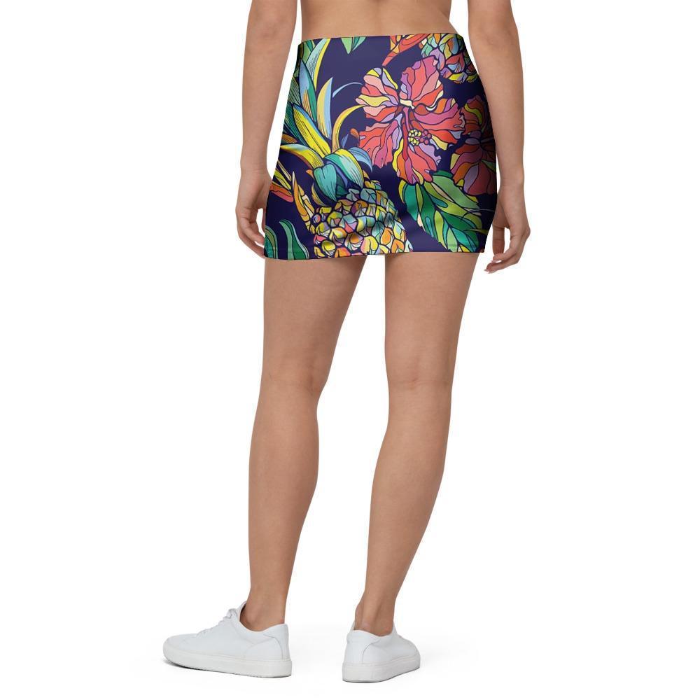 Tropical Floral Pineapple Print Mini Skirt-grizzshop