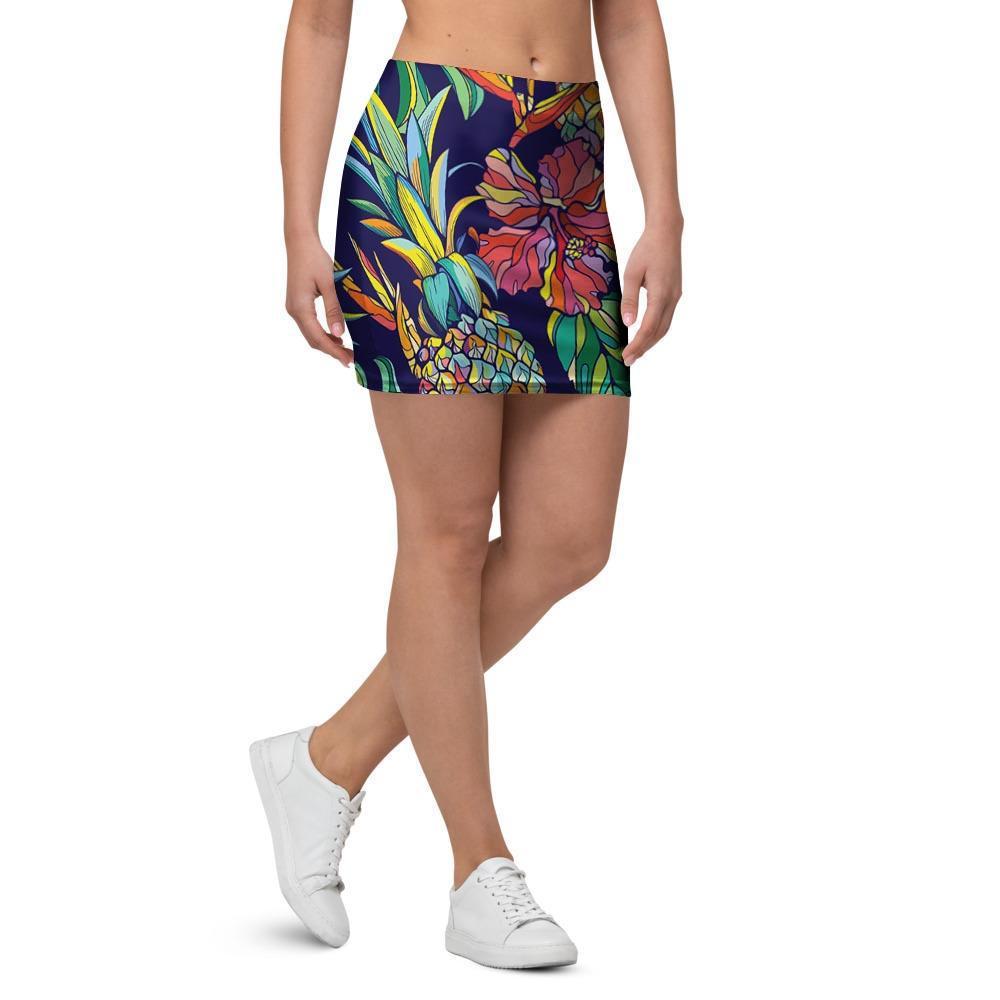 Tropical Floral Pineapple Print Mini Skirt-grizzshop