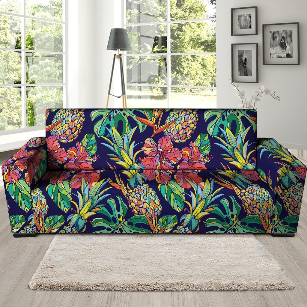 Tropical Floral Pineapple Print Sofa Cover-grizzshop