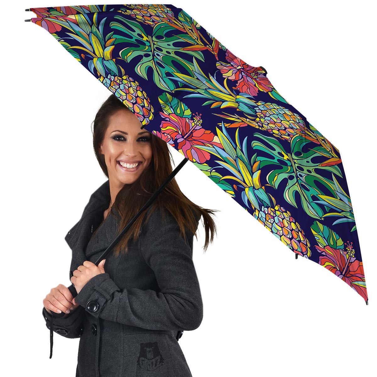 Tropical Floral Pineapple Print Umbrella-grizzshop