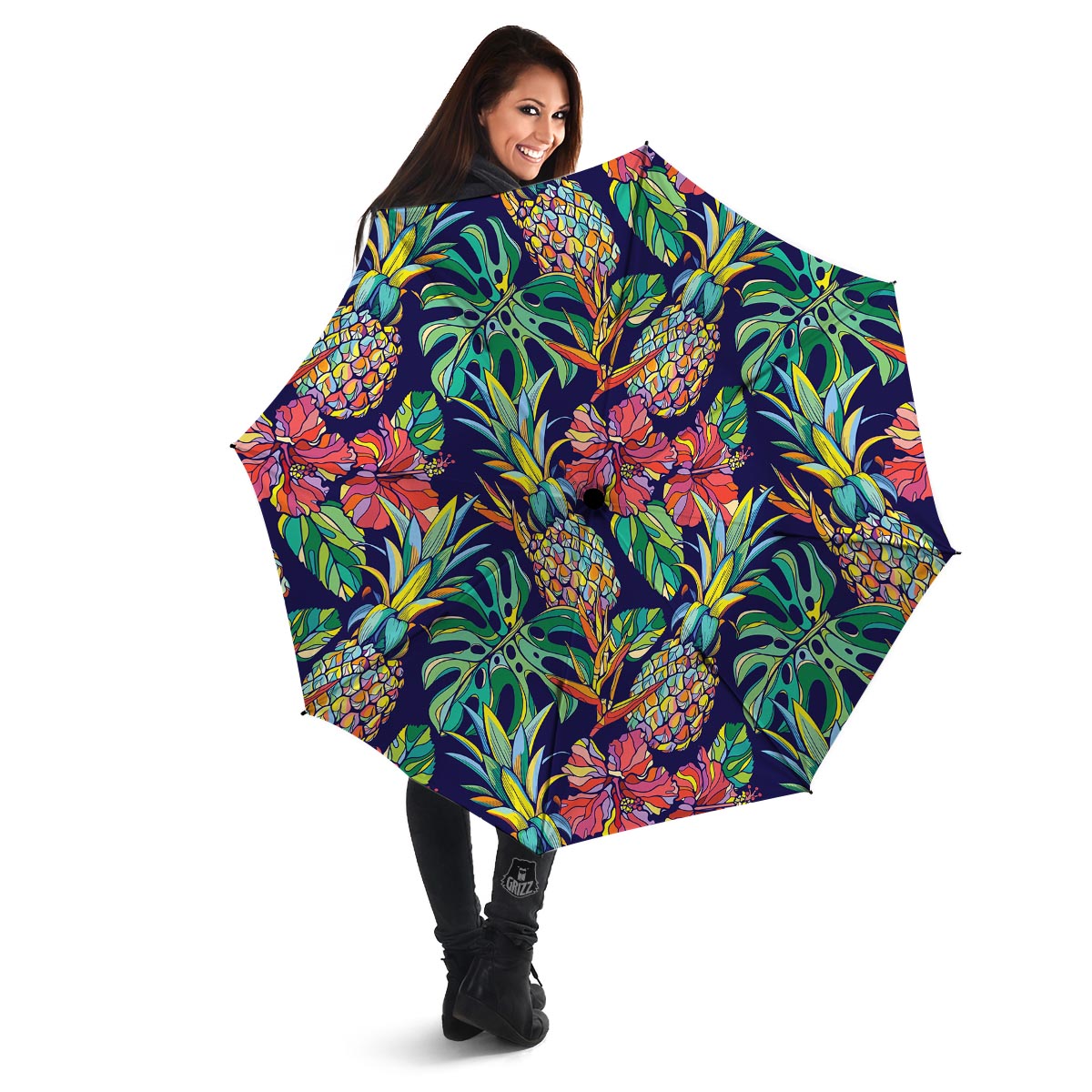 Tropical Floral Pineapple Print Umbrella-grizzshop