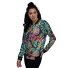 Tropical Floral Pineapple Print Women's Bomber Jacket-grizzshop