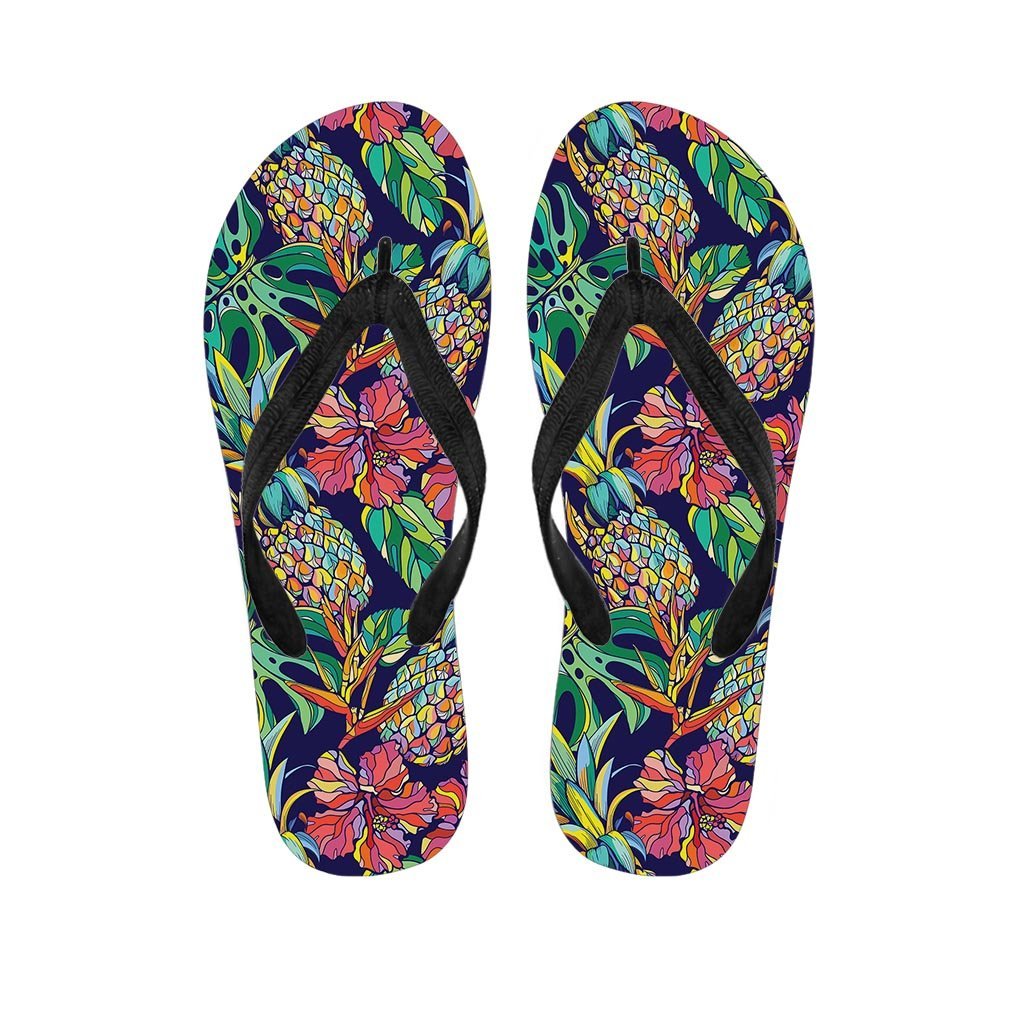 Tropical Floral Pineapple Print Women's Flip Flops-grizzshop