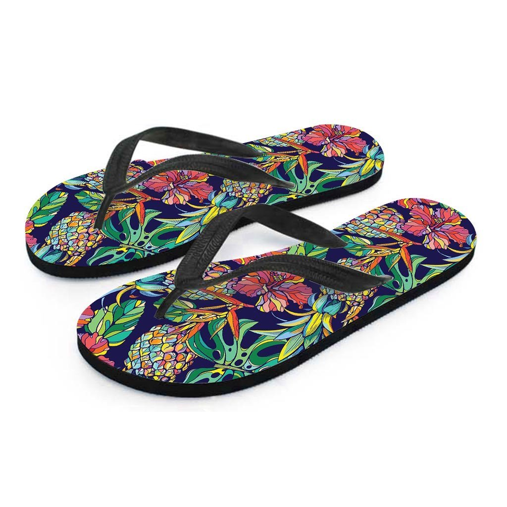 Tropical Floral Pineapple Print Women's Flip Flops-grizzshop