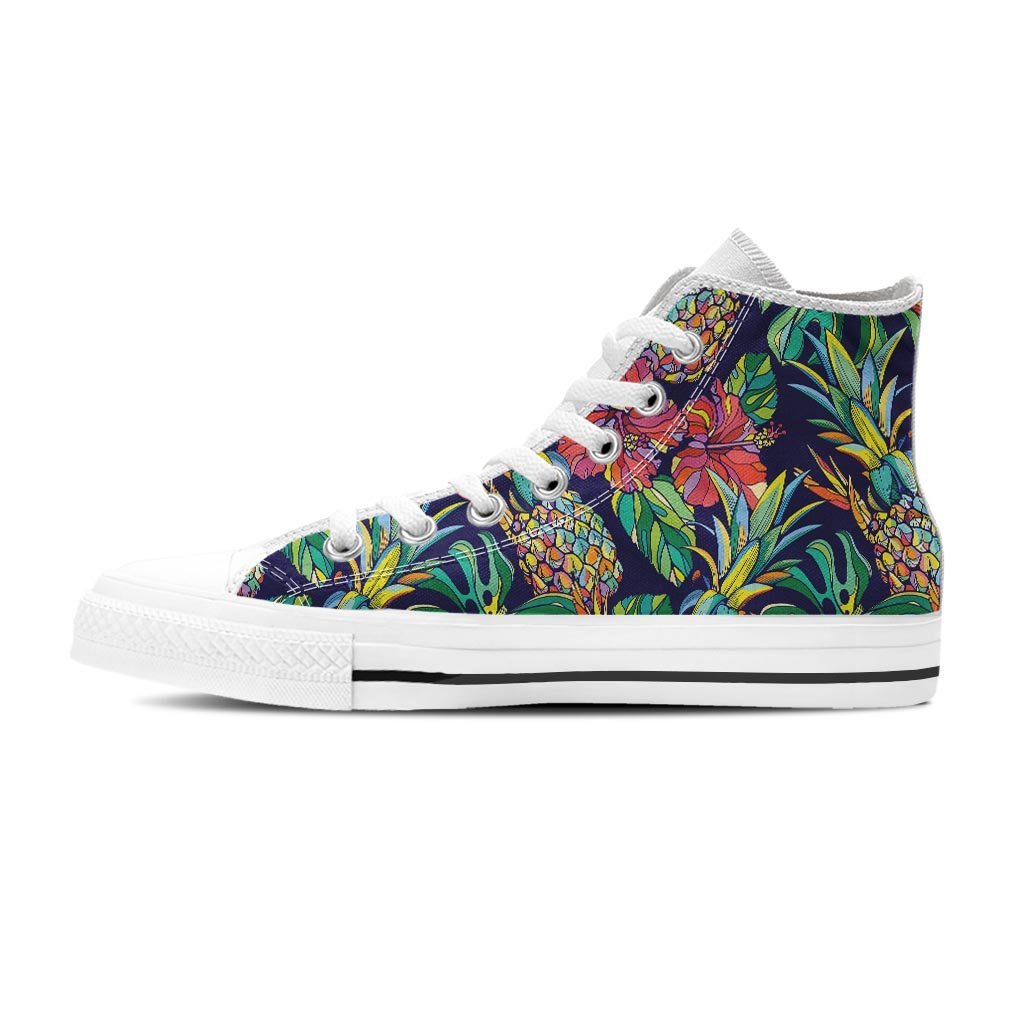 Tropical Floral Pineapple Print Women's High Top Shoes-grizzshop