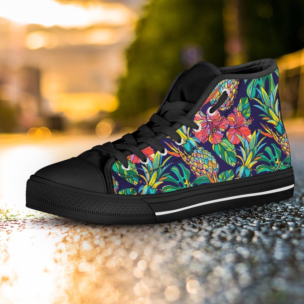 Tropical Floral Pineapple Print Women's High Top Shoes-grizzshop