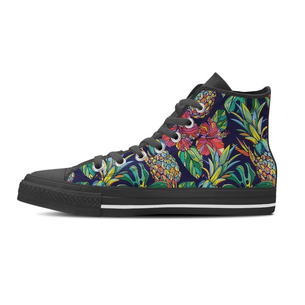 Tropical Floral Pineapple Print Women's High Top Shoes-grizzshop