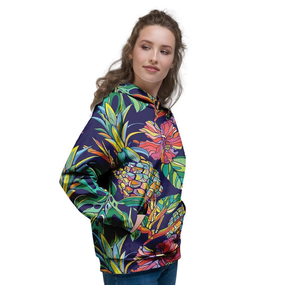 Tropical Floral Pineapple Print Women's Hoodie-grizzshop