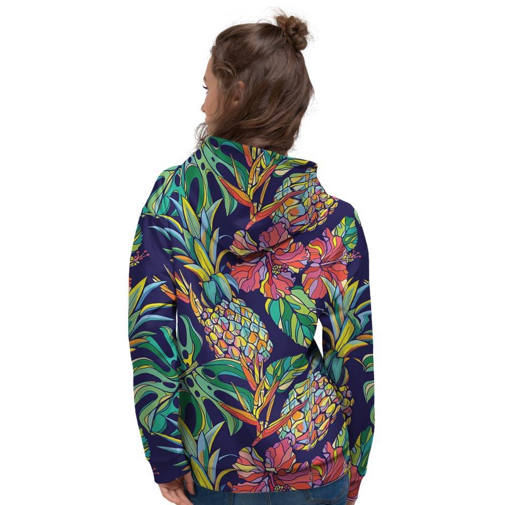 Tropical Floral Pineapple Print Women's Hoodie-grizzshop