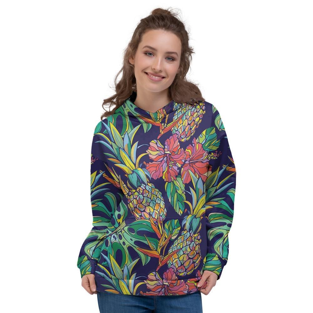 Tropical Floral Pineapple Print Women's Hoodie-grizzshop