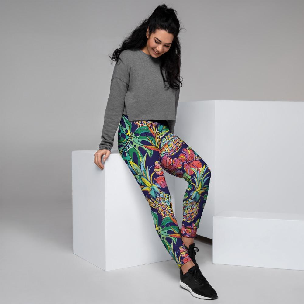 Tropical Floral Pineapple Print Women's Joggers-grizzshop