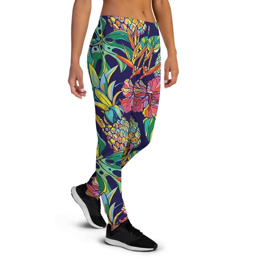 Tropical Floral Pineapple Print Women's Joggers-grizzshop