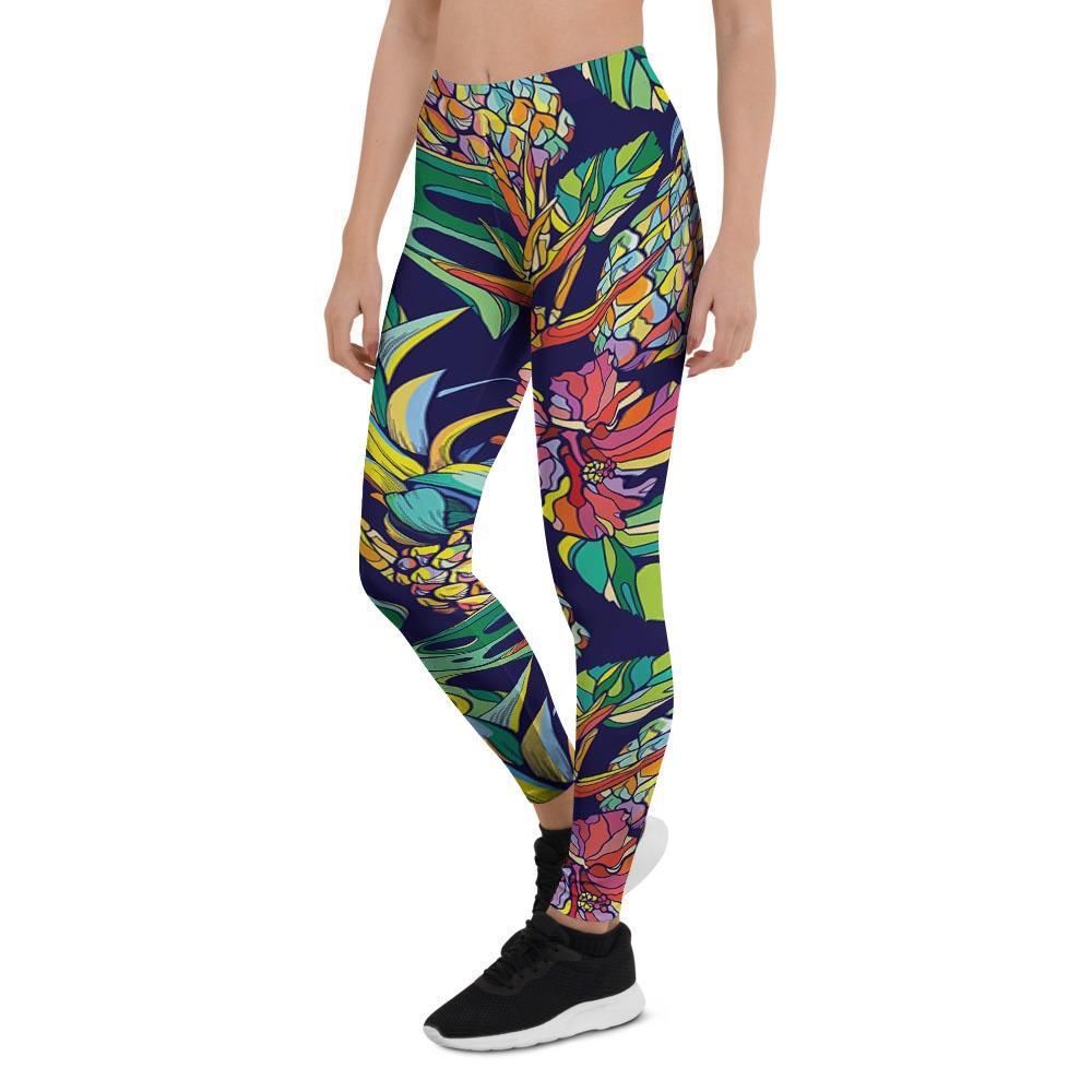 Tropical Floral Pineapple Print Women's Leggings-grizzshop