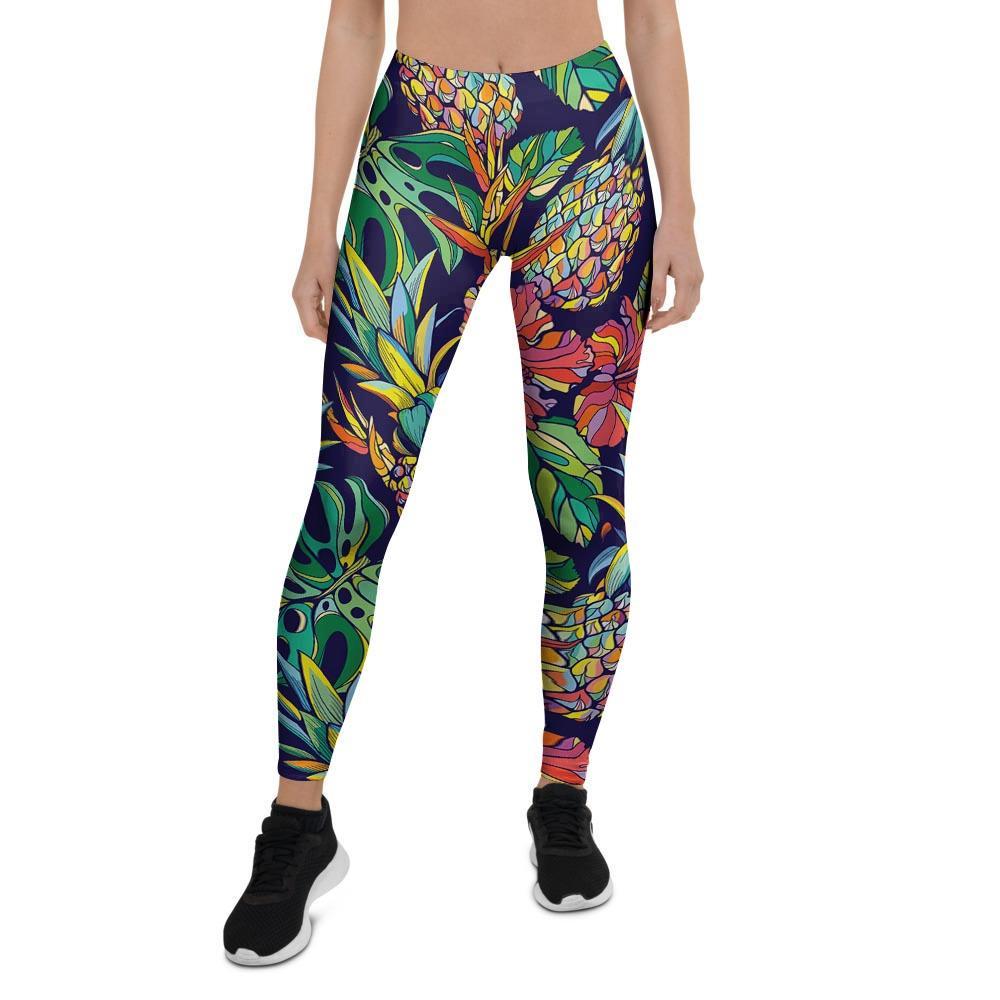 Tropical Floral Pineapple Print Women's Leggings-grizzshop