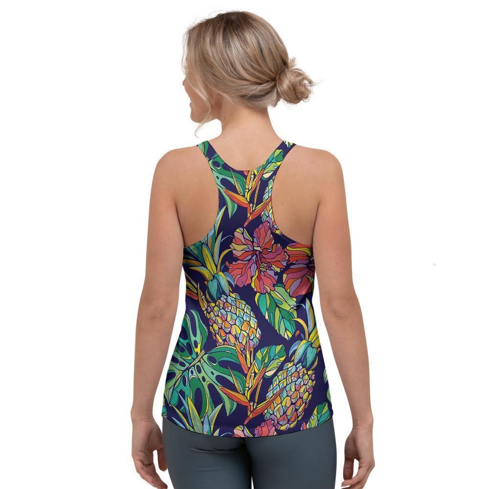 Tropical Floral Pineapple Print Women's Racerback Tank Top-grizzshop