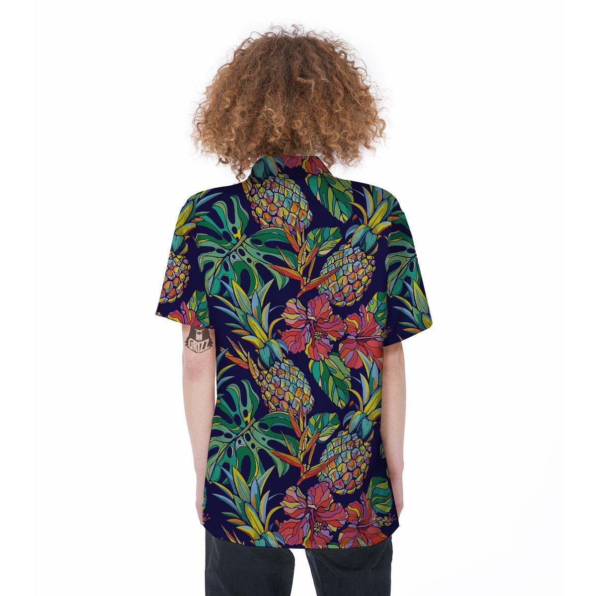 Tropical Floral Pineapple Print Women's Short Sleeve Shirts-grizzshop