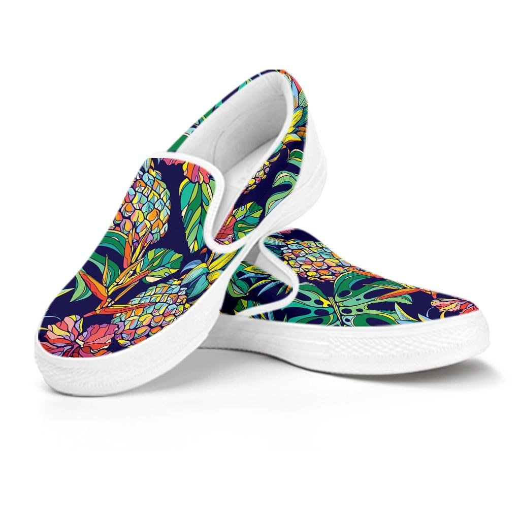Tropical Floral Pineapple Print Women's Slip On Sneakers-grizzshop