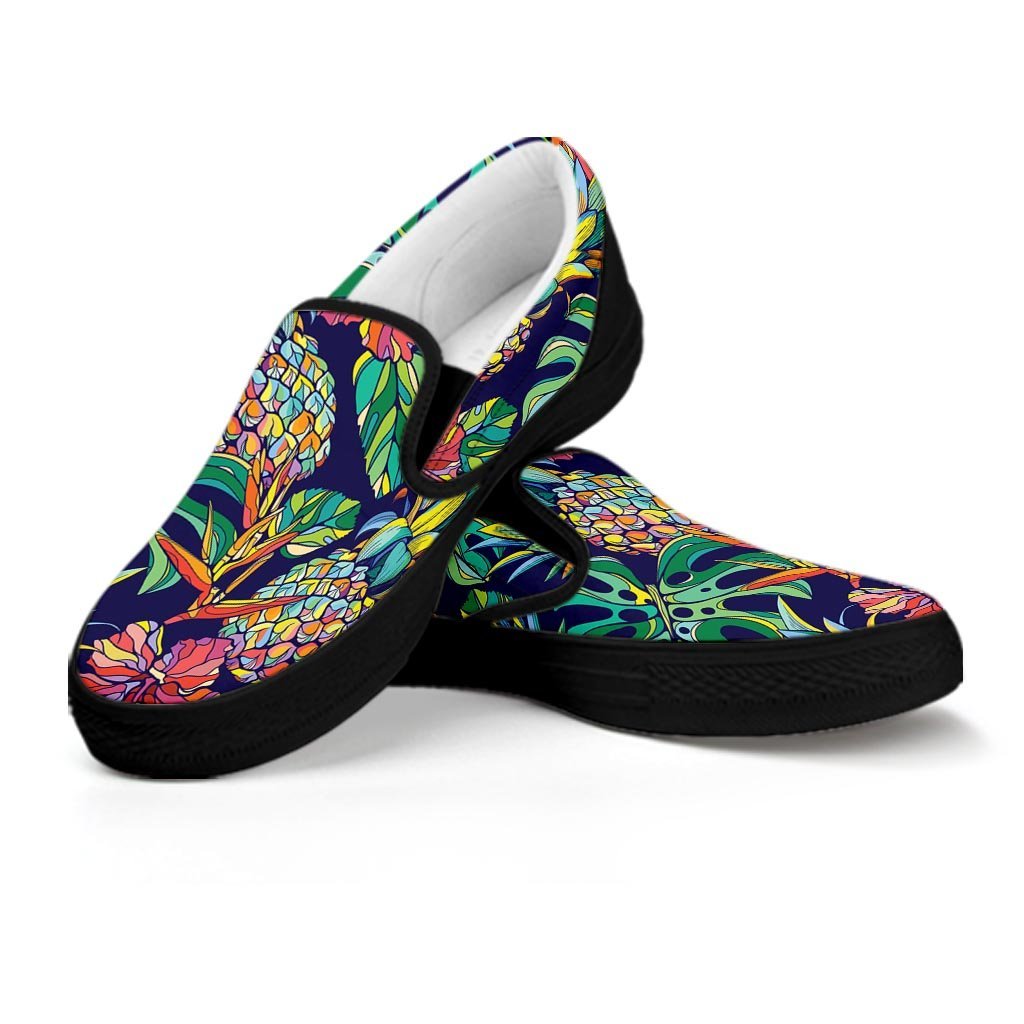 Tropical Floral Pineapple Print Women's Slip On Sneakers-grizzshop
