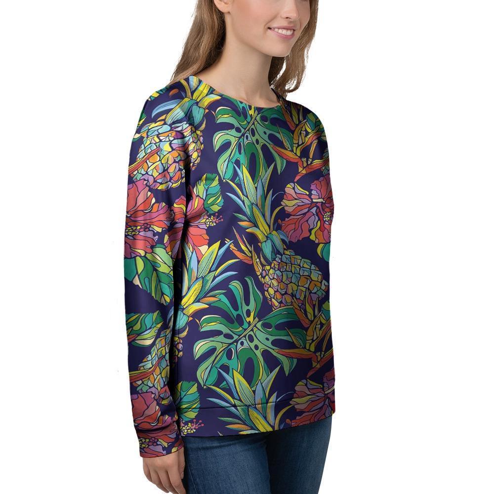 Tropical Floral Pineapple Print Women's Sweatshirt-grizzshop