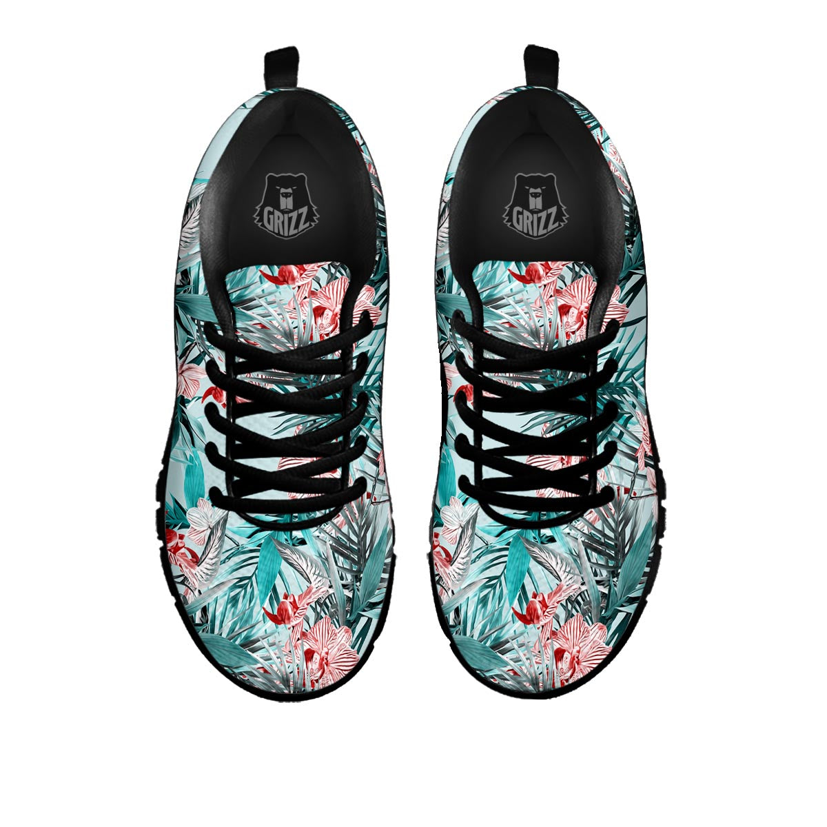 Tropical Floral Pink And Teal Print Pattern Black Sneaker-grizzshop