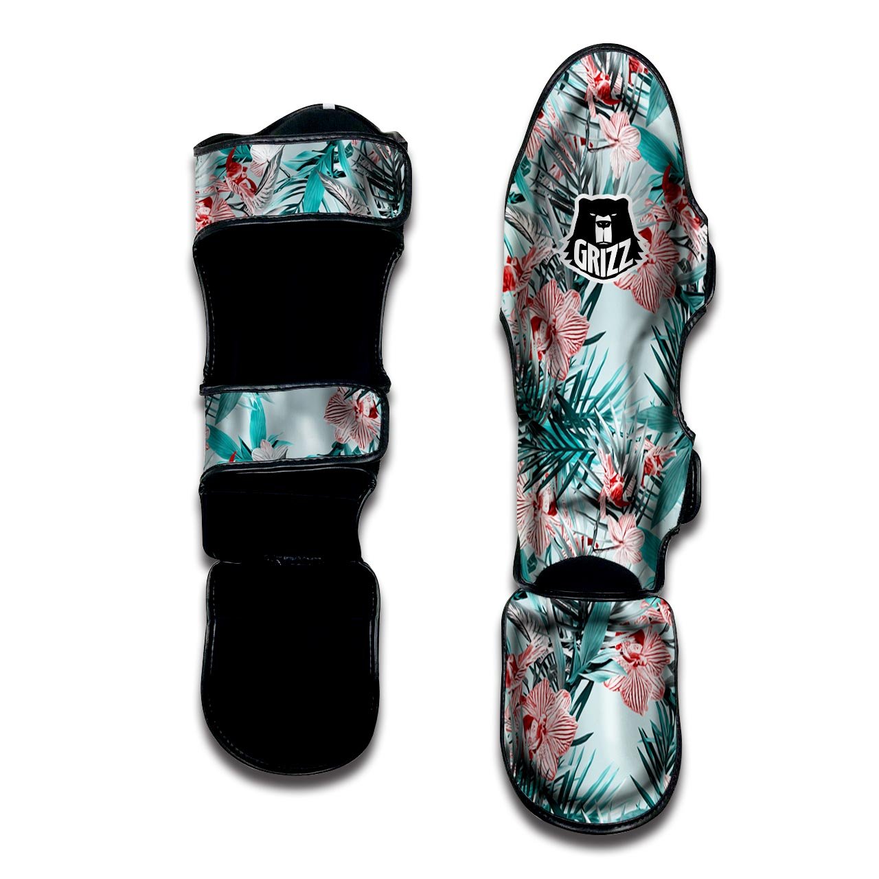 Tropical Floral Pink And Teal Print Pattern Muay Thai Shin Guards-grizzshop