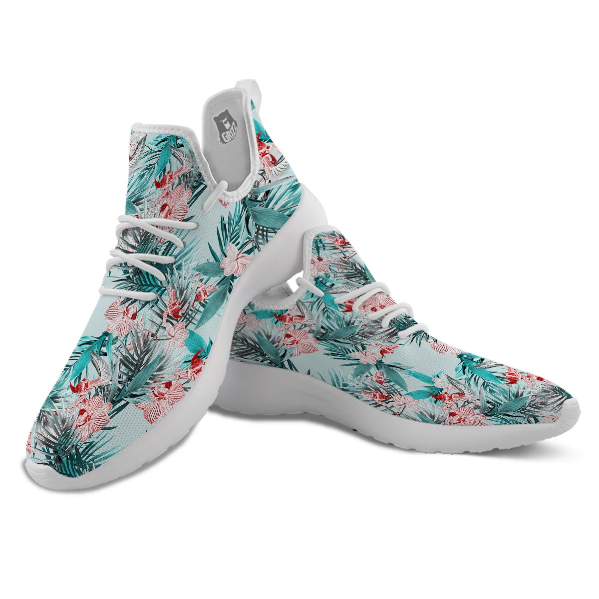 Tropical Floral Pink And Teal Print Pattern White Athletic Shoes-grizzshop