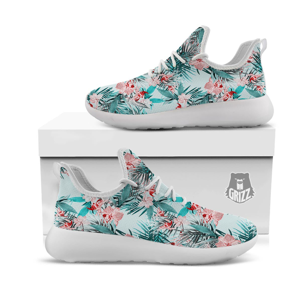 Tropical Floral Pink And Teal Print Pattern White Athletic Shoes-grizzshop