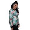 Tropical Floral Pink And Teal Print Pattern Women's Bomber Jacket-grizzshop