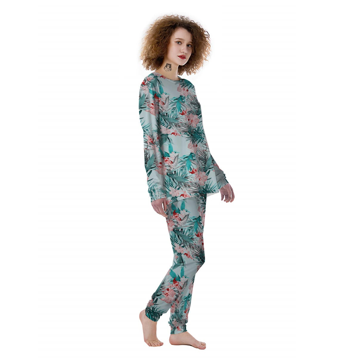 Tropical Floral Pink And Teal Print Pattern Women's Pajamas-grizzshop