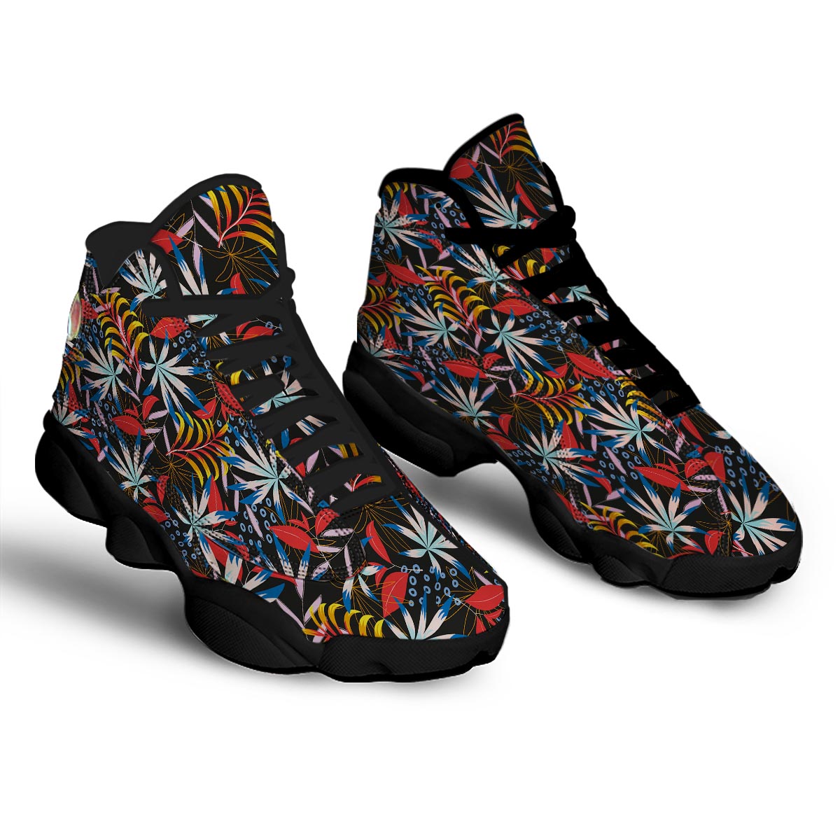 Tropical Floral Retro Hawaiian Print Pattern Black Basketball Shoes-grizzshop