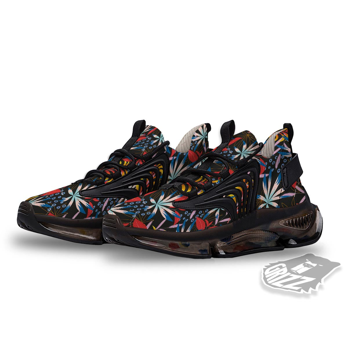 Tropical Floral Retro Hawaiian Print Pattern Black Gym Shoes-grizzshop