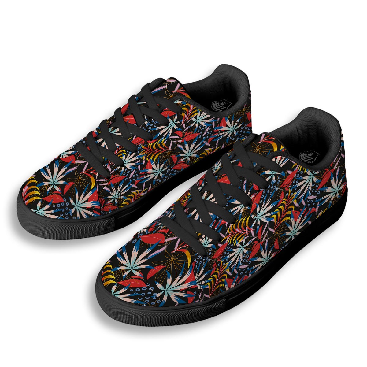 Tropical Floral Retro Hawaiian Print Pattern Black Low Top Sneakers-grizzshop