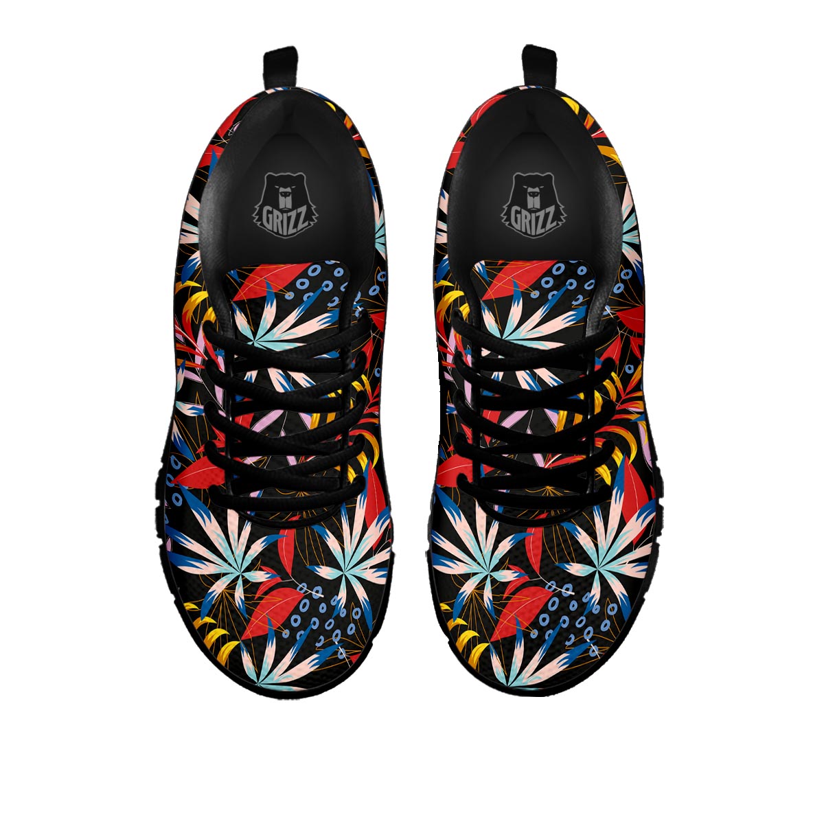 Tropical Floral Retro Hawaiian Print Pattern Black Sneaker-grizzshop