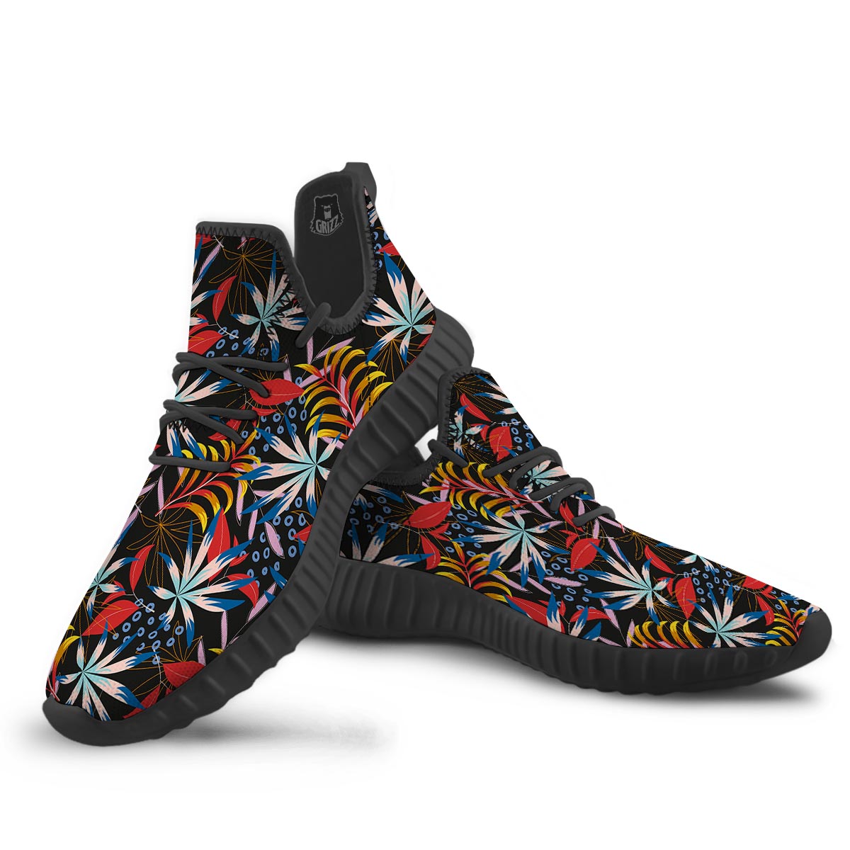 Tropical Floral Retro Hawaiian Print Pattern Black Walking Shoes-grizzshop