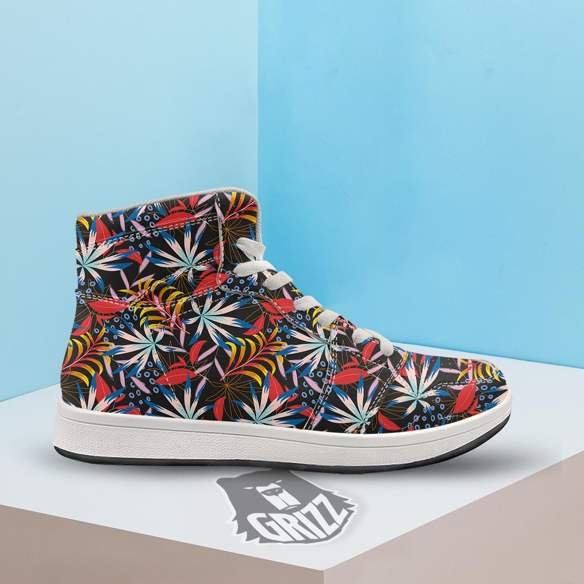 Tropical Floral Retro Hawaiian Print Pattern High Top Sneakers-grizzshop