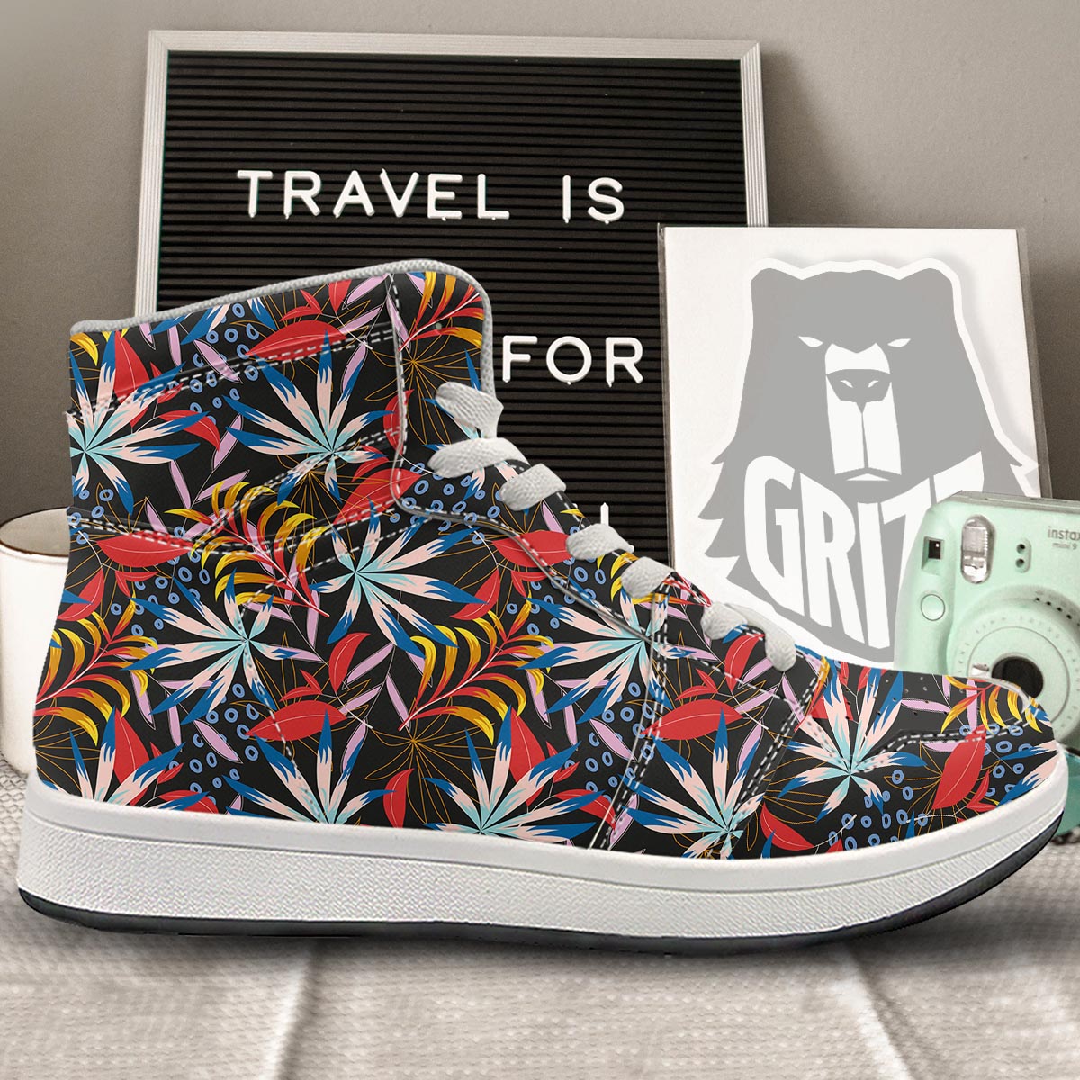 Tropical Floral Retro Hawaiian Print Pattern High Top Sneakers-grizzshop