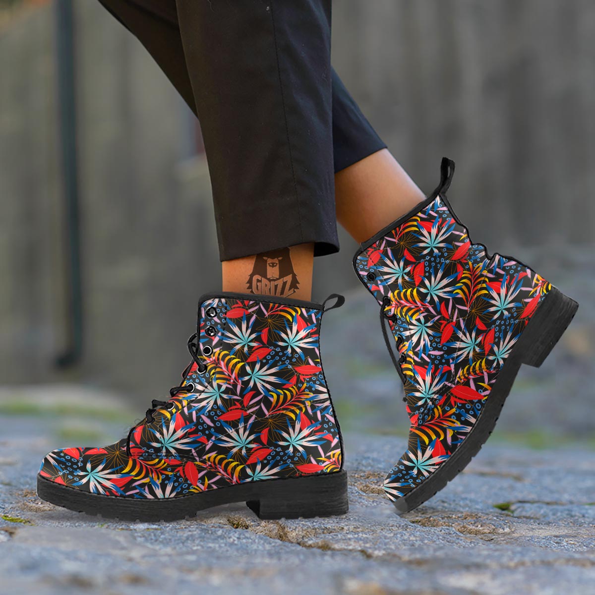 Tropical Floral Retro Hawaiian Print Pattern Leather Boots-grizzshop