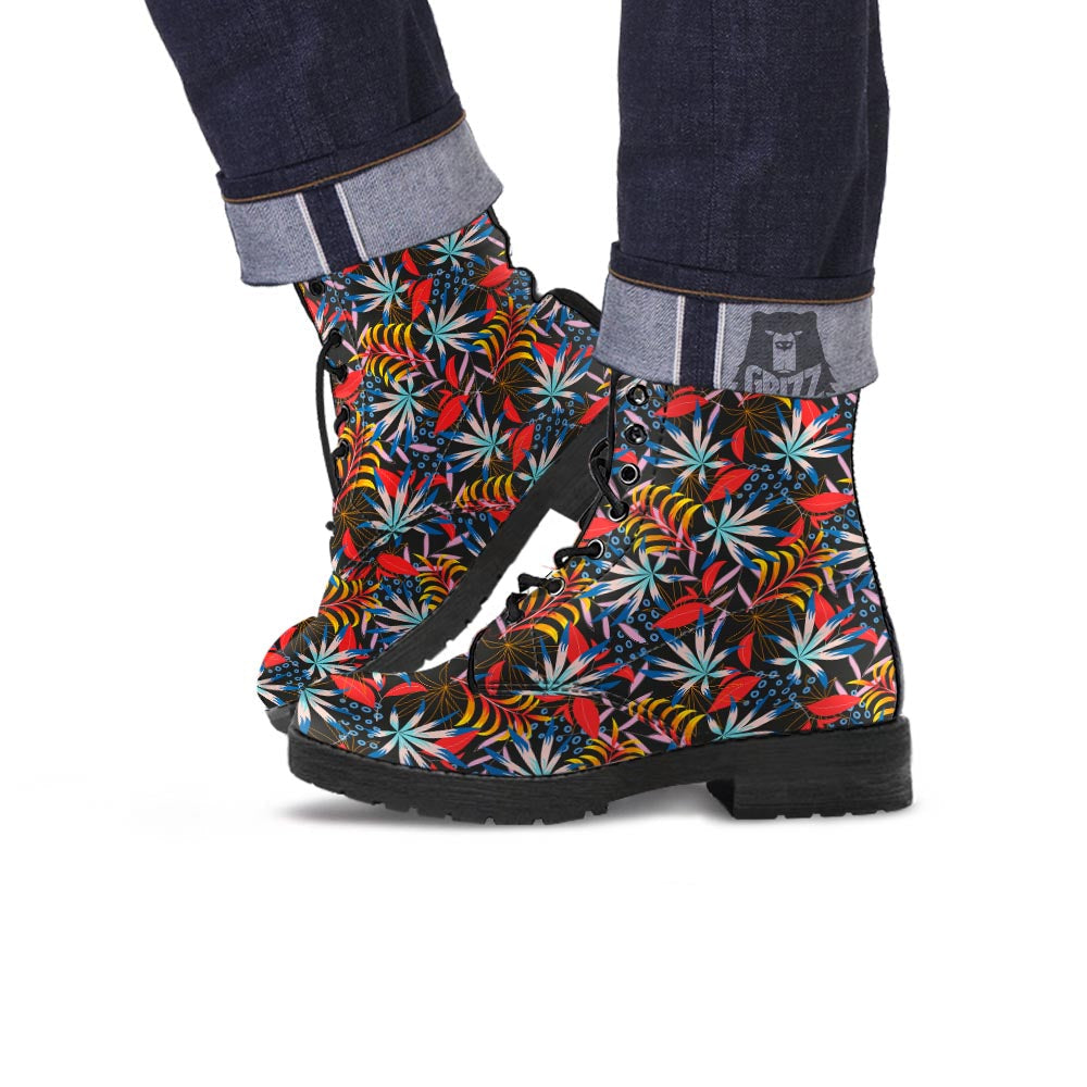 Tropical Floral Retro Hawaiian Print Pattern Leather Boots-grizzshop