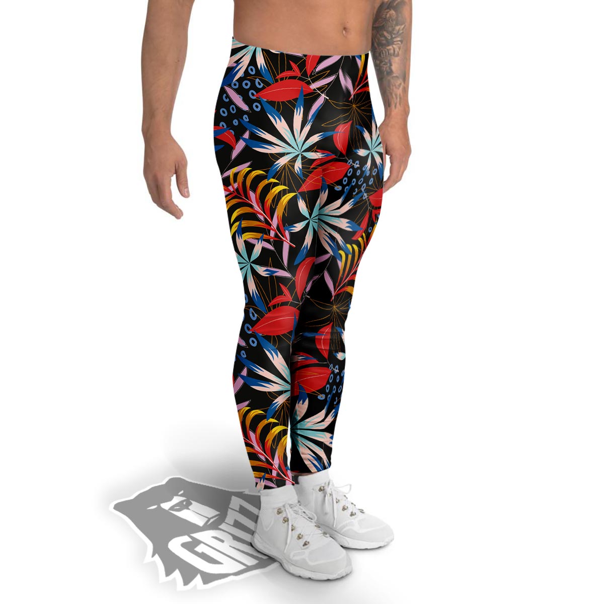 Tropical Floral Retro Hawaiian Print Pattern Men's Leggings-grizzshop