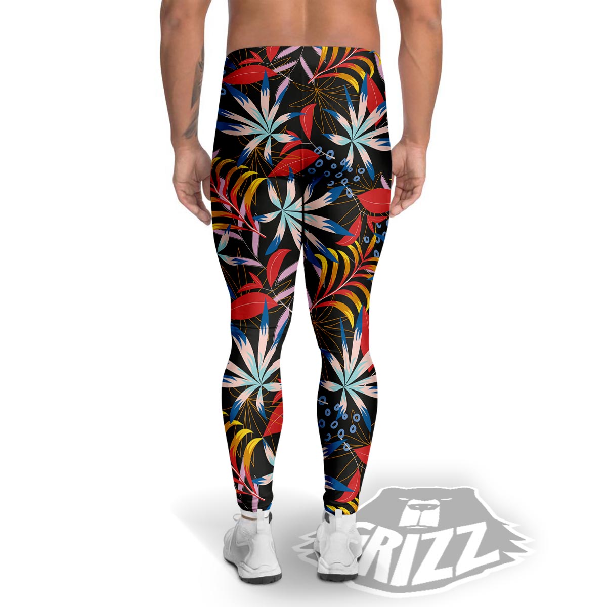 Tropical Floral Retro Hawaiian Print Pattern Men's Leggings-grizzshop