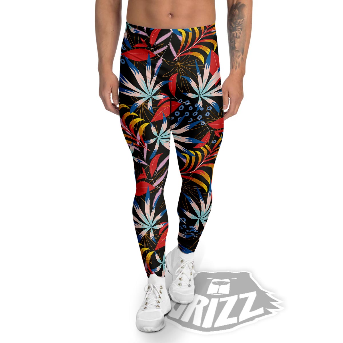 Tropical Floral Retro Hawaiian Print Pattern Men's Leggings-grizzshop