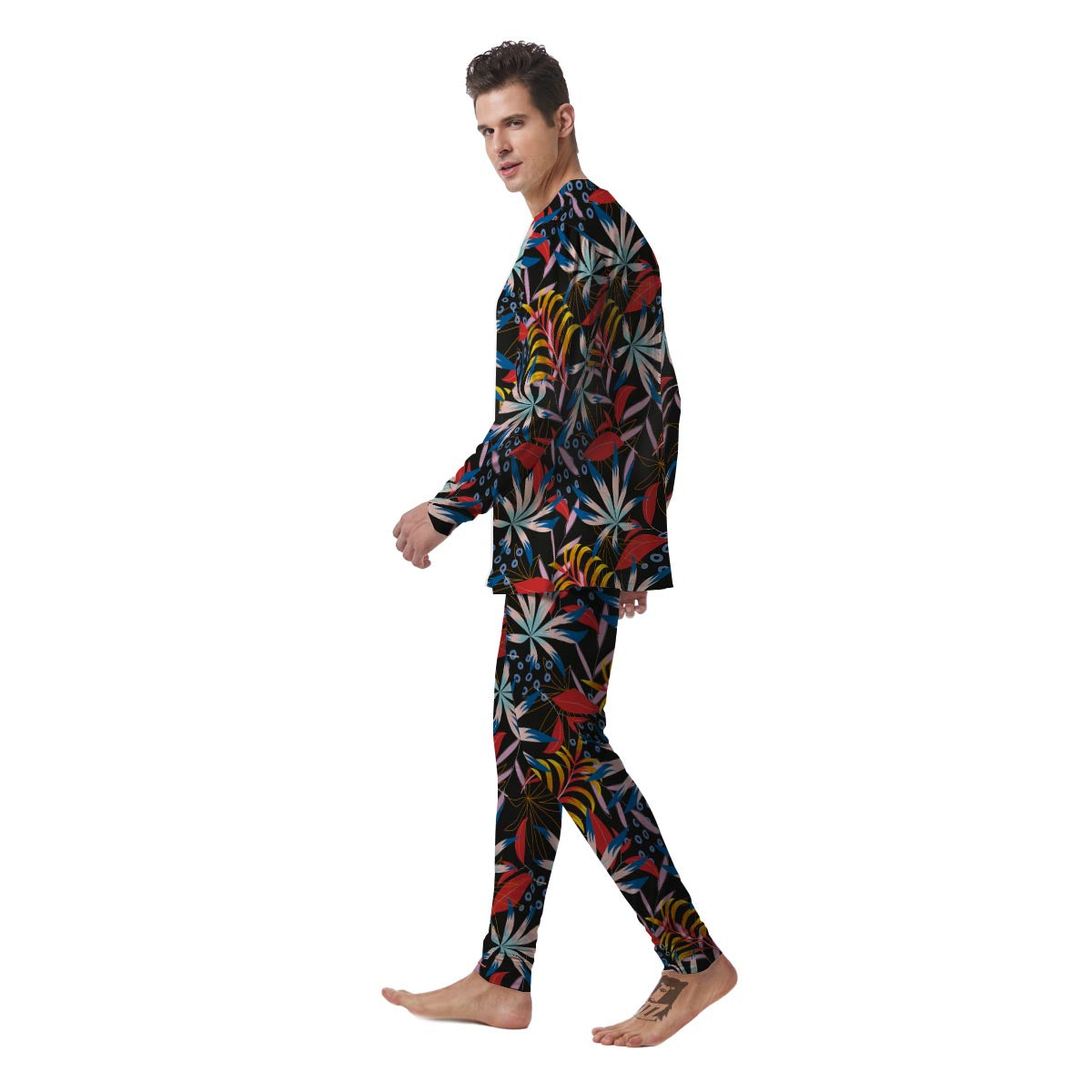 Tropical Floral Retro Hawaiian Print Pattern Men's Pajamas-grizzshop