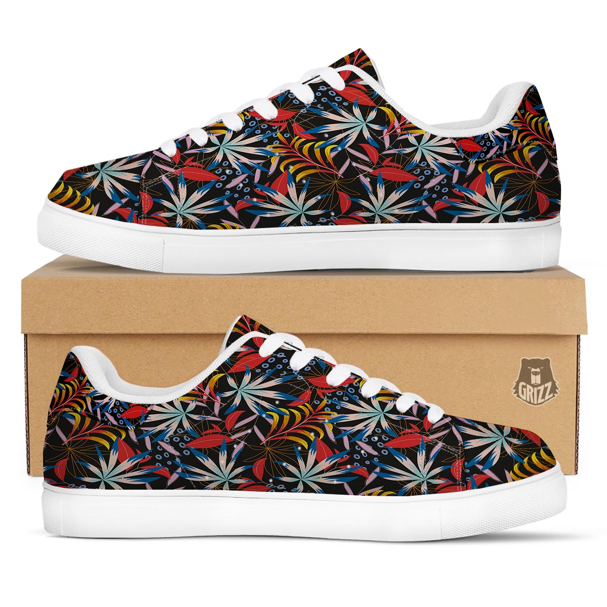 Tropical Floral Retro Hawaiian Print Pattern White Low Top Sneakers-grizzshop
