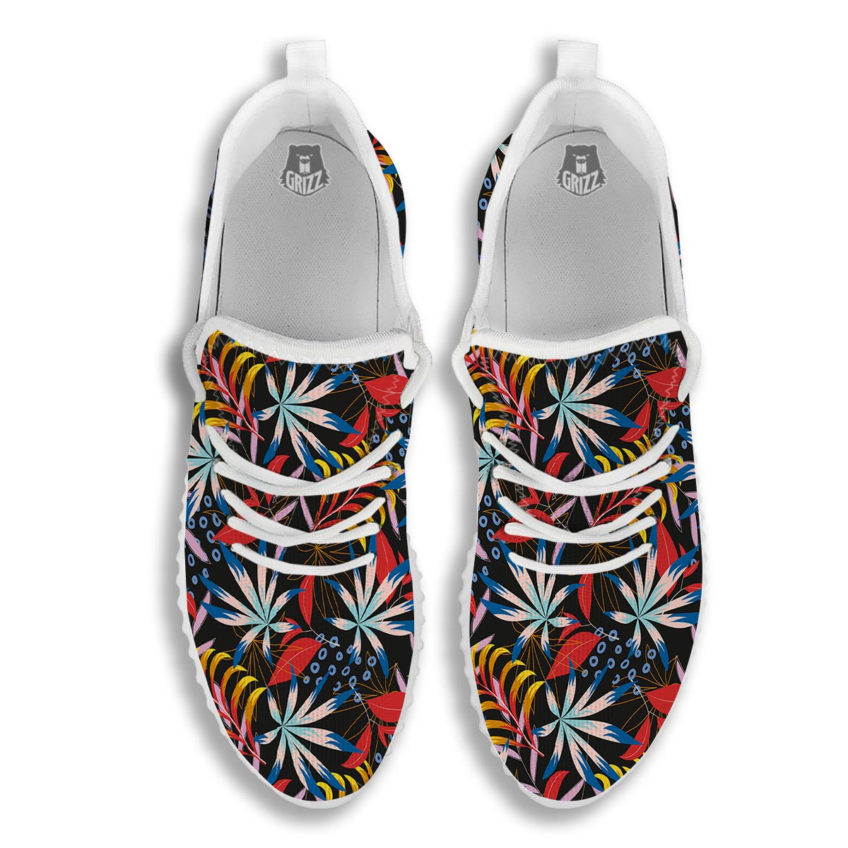 Tropical Floral Retro Hawaiian Print Pattern White Walking Shoes-grizzshop