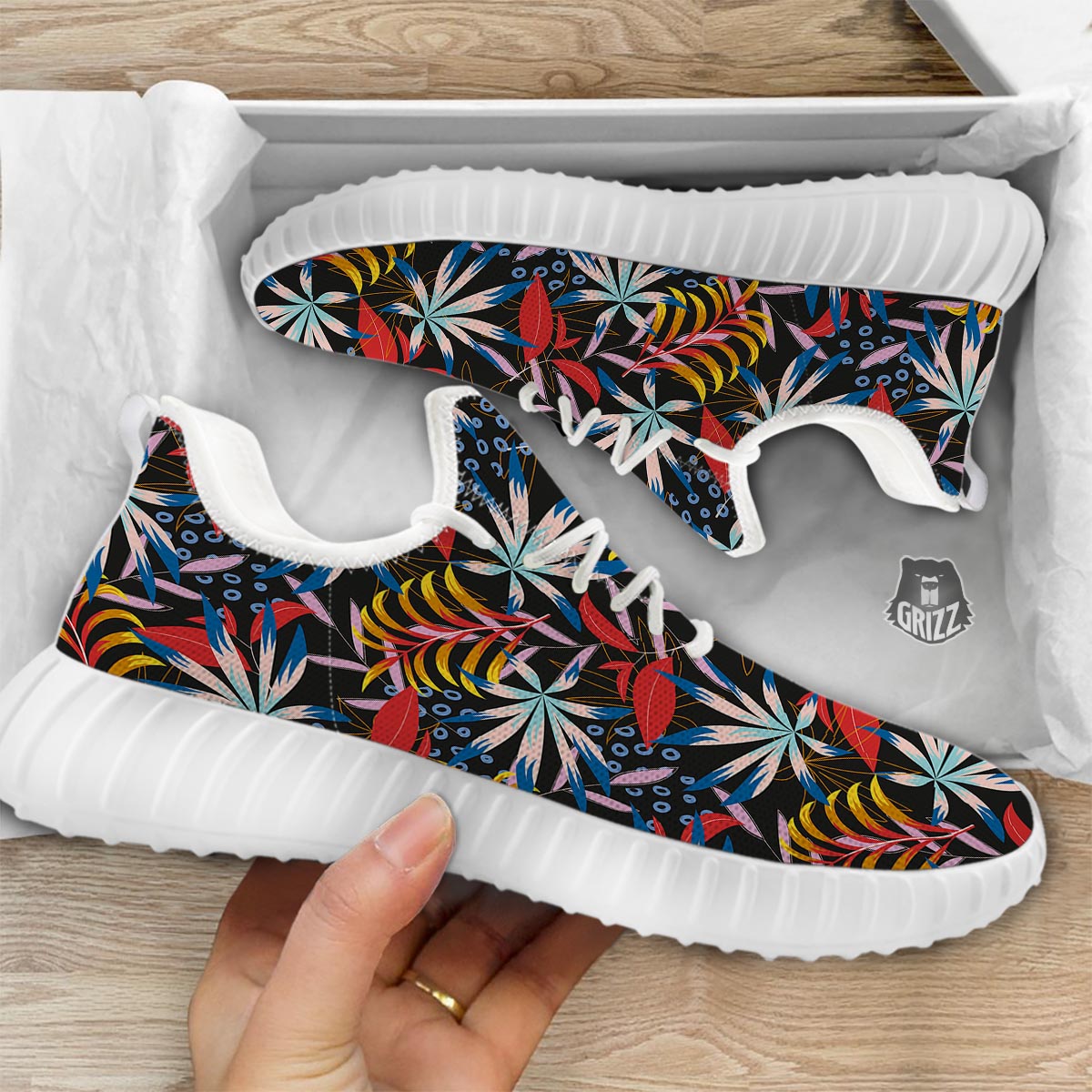 Tropical Floral Retro Hawaiian Print Pattern White Walking Shoes-grizzshop
