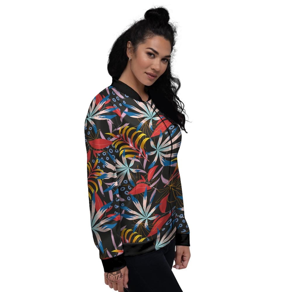 Tropical Floral Retro Hawaiian Print Pattern Women's Bomber Jacket-grizzshop