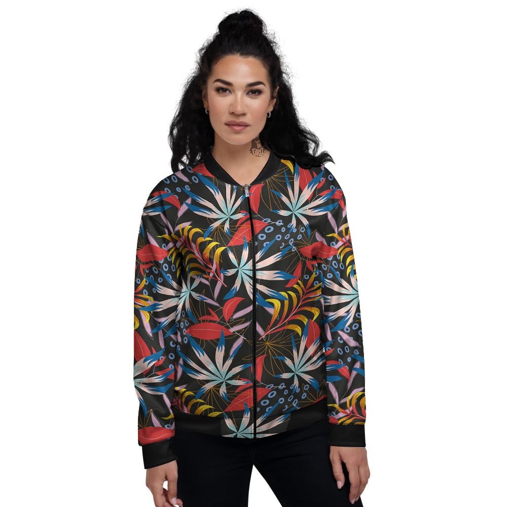 Tropical Floral Retro Hawaiian Print Pattern Women's Bomber Jacket-grizzshop